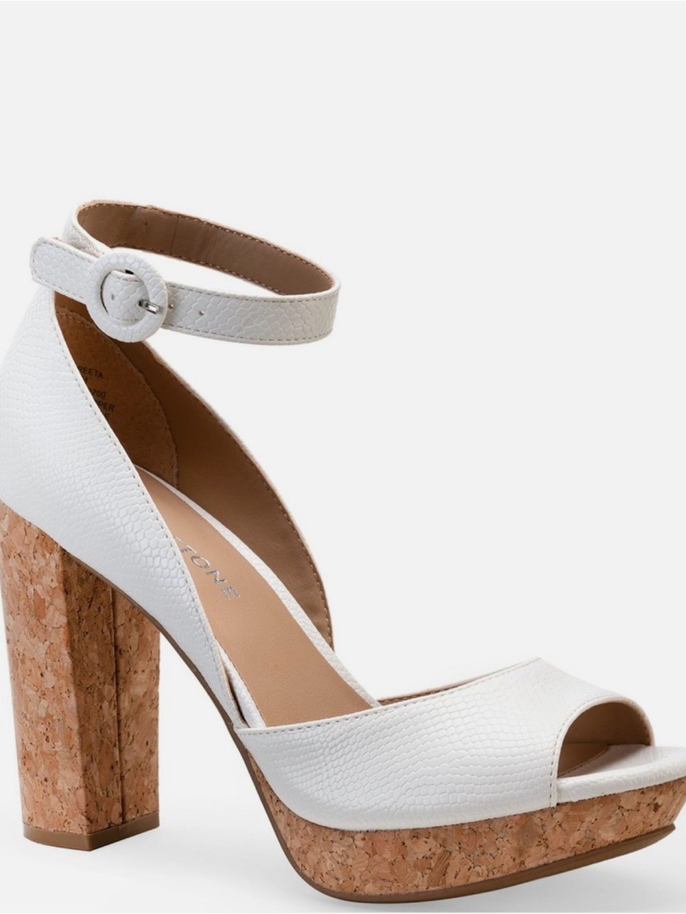 White Cork Platform Ankle-Strap Sandal 0013